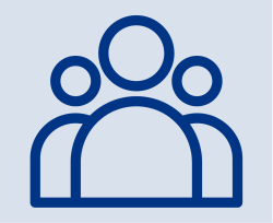 Navy blue square with graphic outline of three people