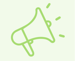 green square with graphic outline of megaphone