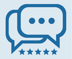 Blue square with graphic outline text blurbs